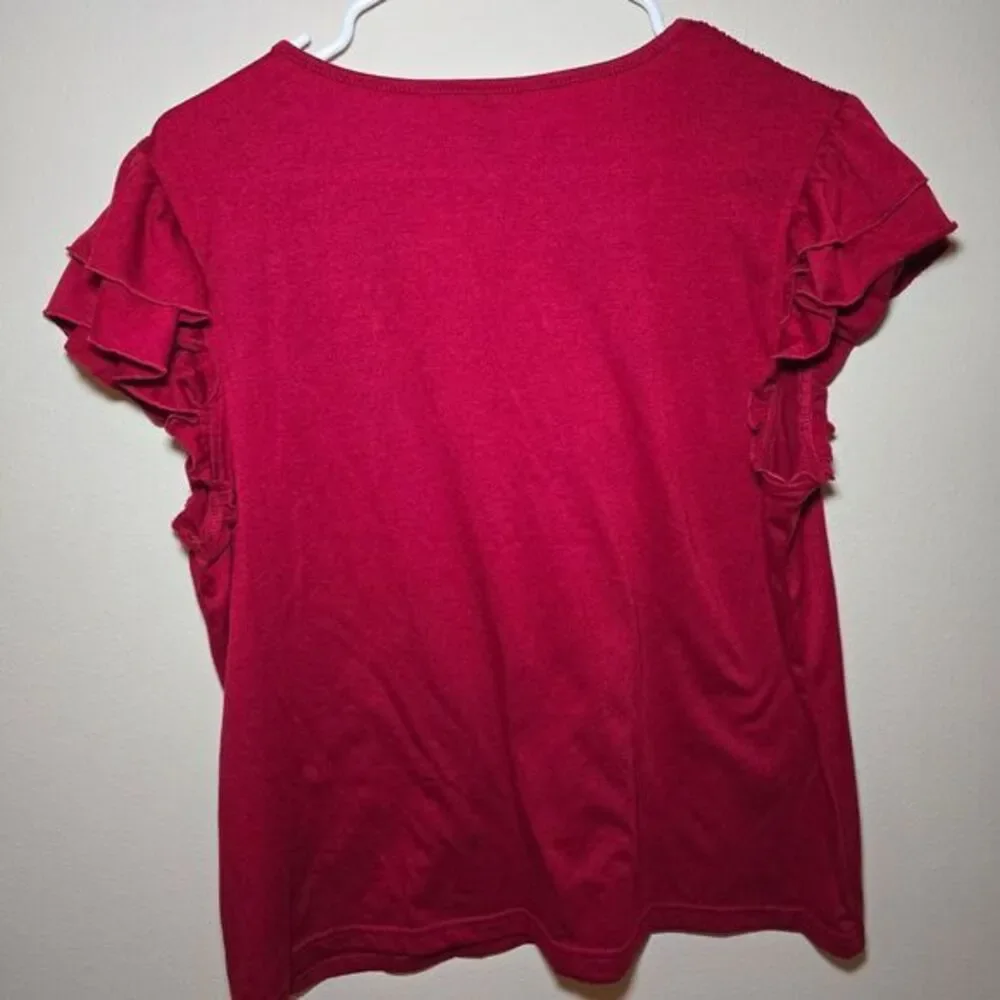 Pretty Fashion Red Ruffle Sleeve V-Neck Top Casual Summer Blouse- Size‎ Large - Picture 6 of 9